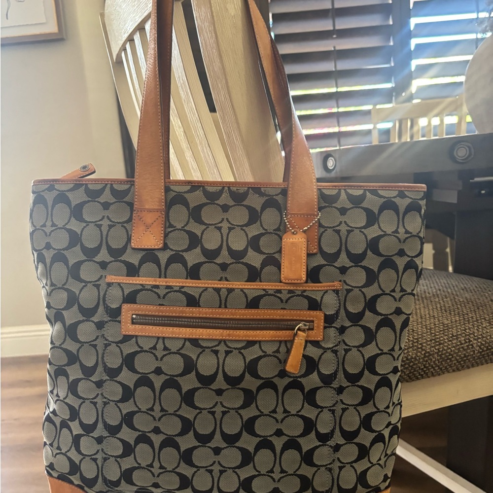 Coach Beige and Tan Leather Tote